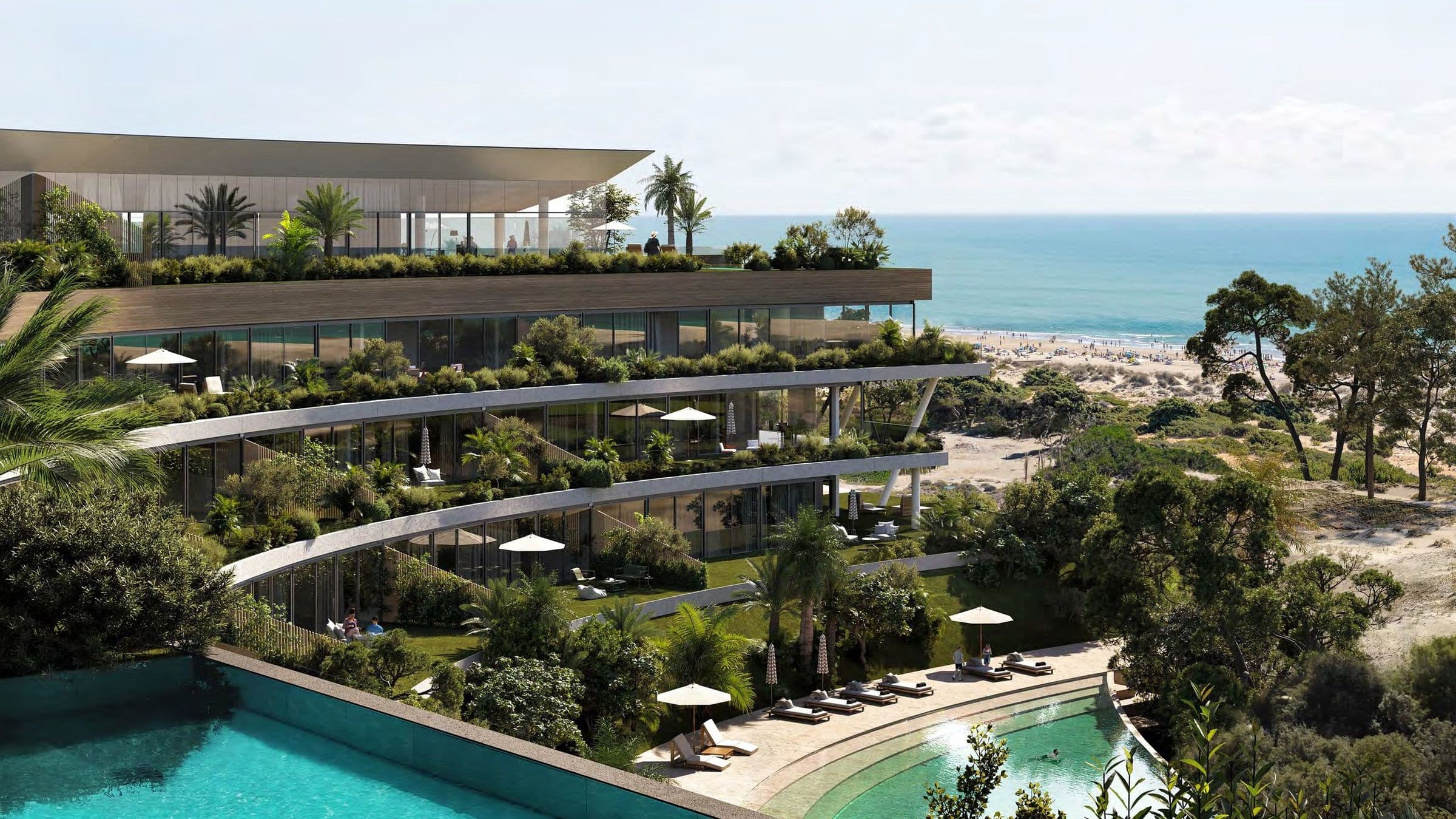 Médano's terraced gardens and pool looking out over the Atlantic