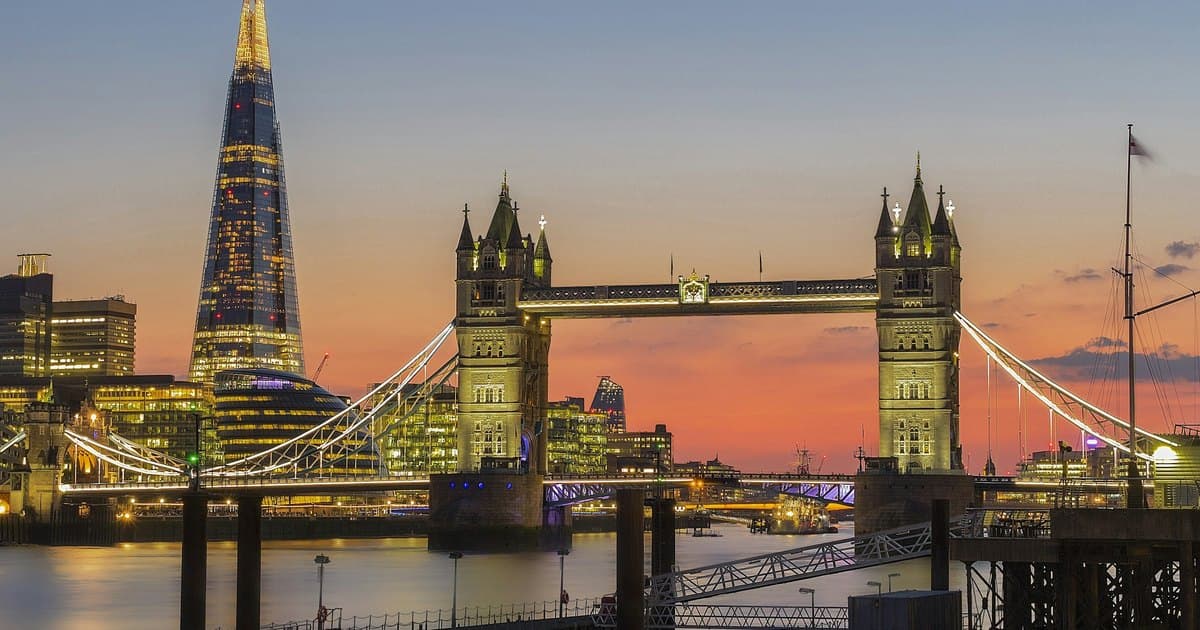 Tower Bridge and the City of London skyline at dusk